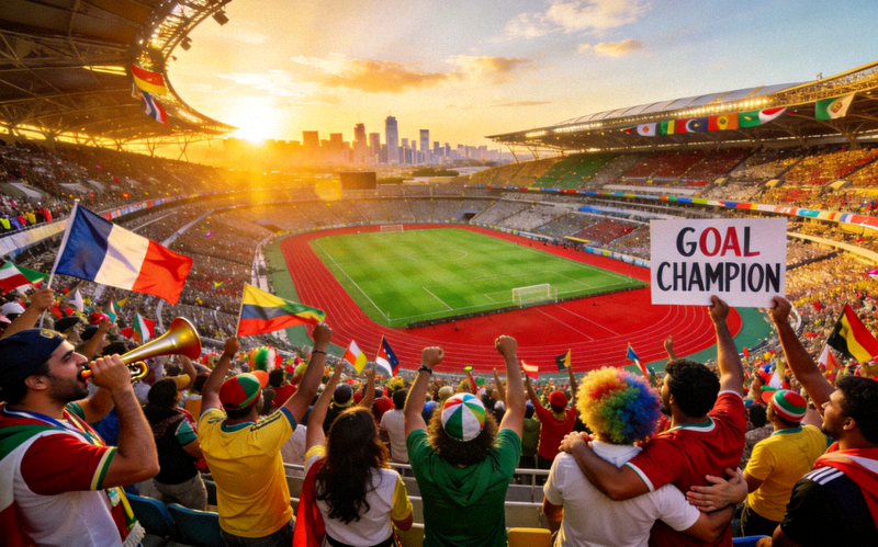 世界杯足球赛体育场全景与热烈球迷氛围