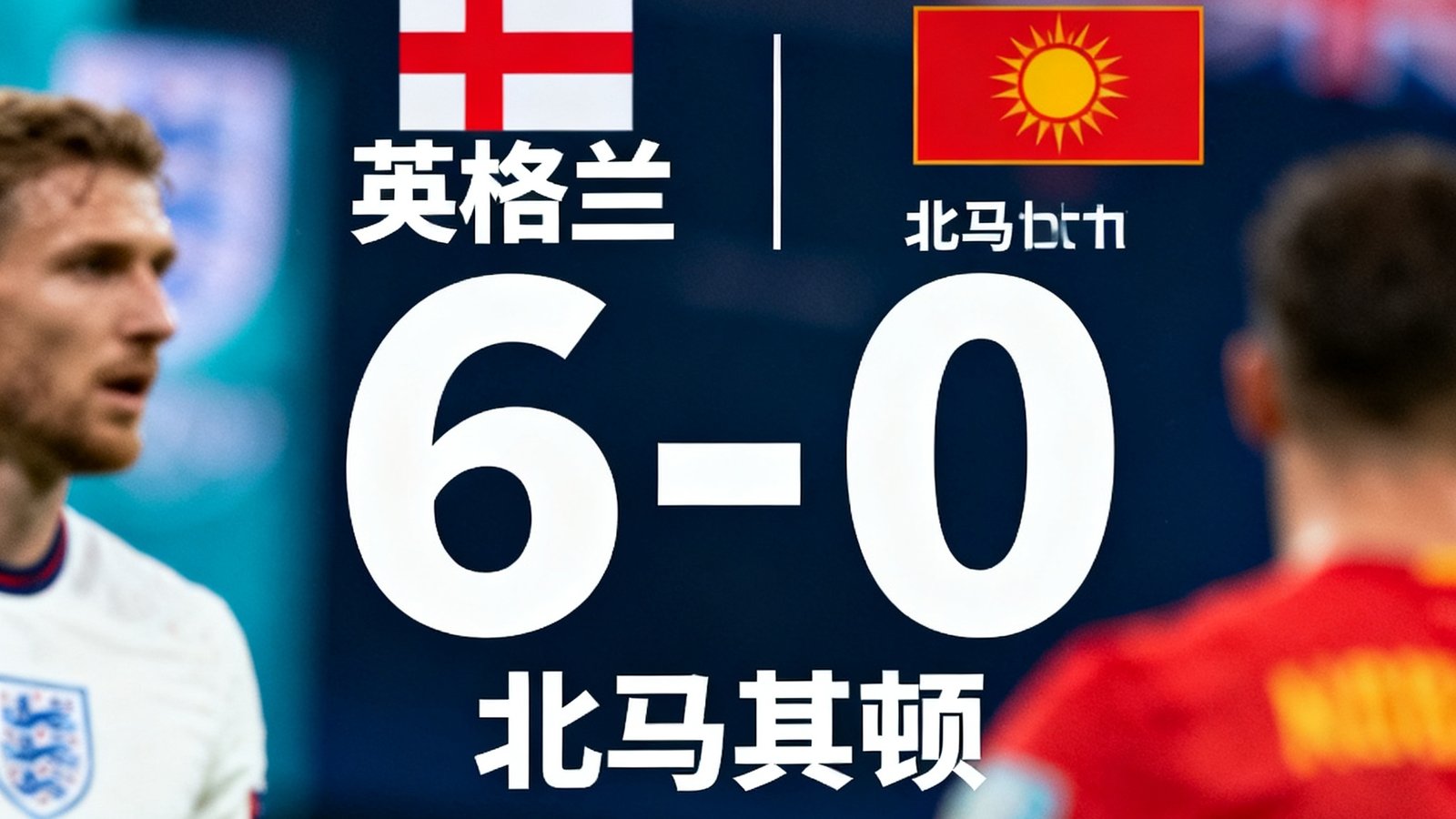 英格兰队6-0大胜北马其顿，凯恩上演帽子戏法，比分牌特写